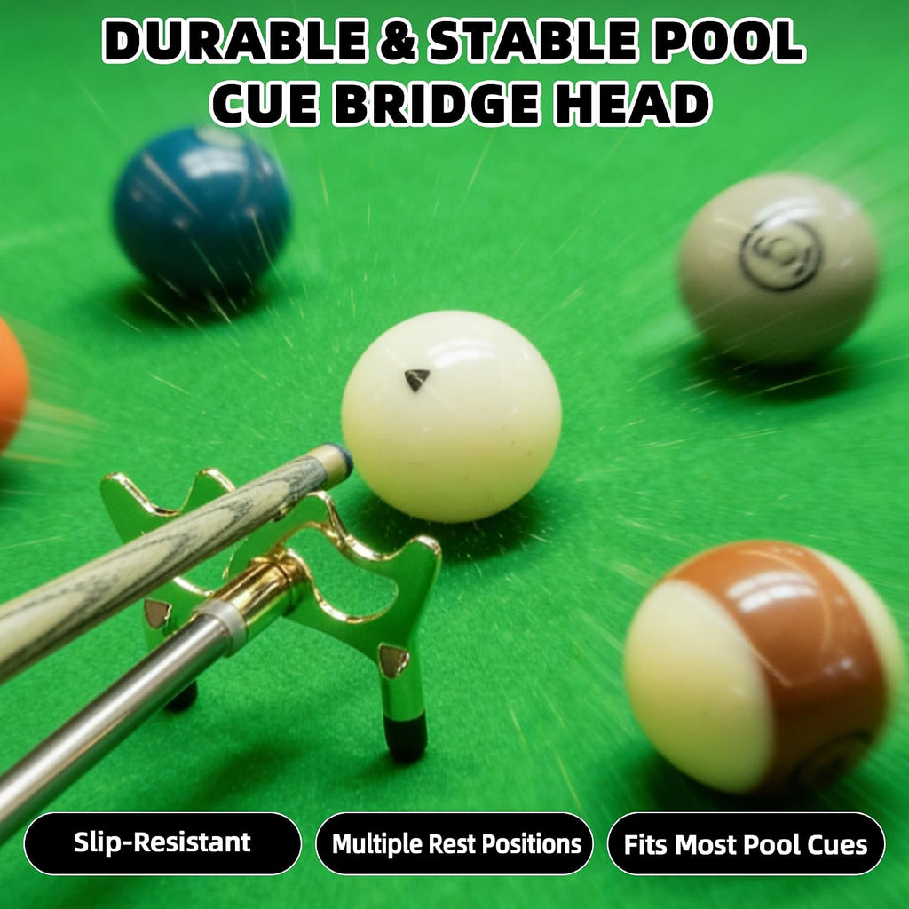 Pool Cue Bridge Head Kit with 2 Billiard Gloves & 4 Cue Chalks | Billiard Accessory Set for Pool Table, Smooth Stroke