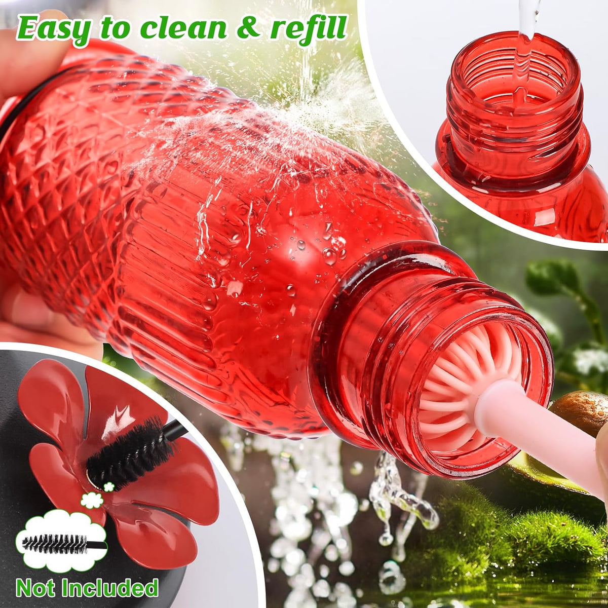 Glass Hummingbird Feeder for Outdoors, Leak-Resistant, 16 oz