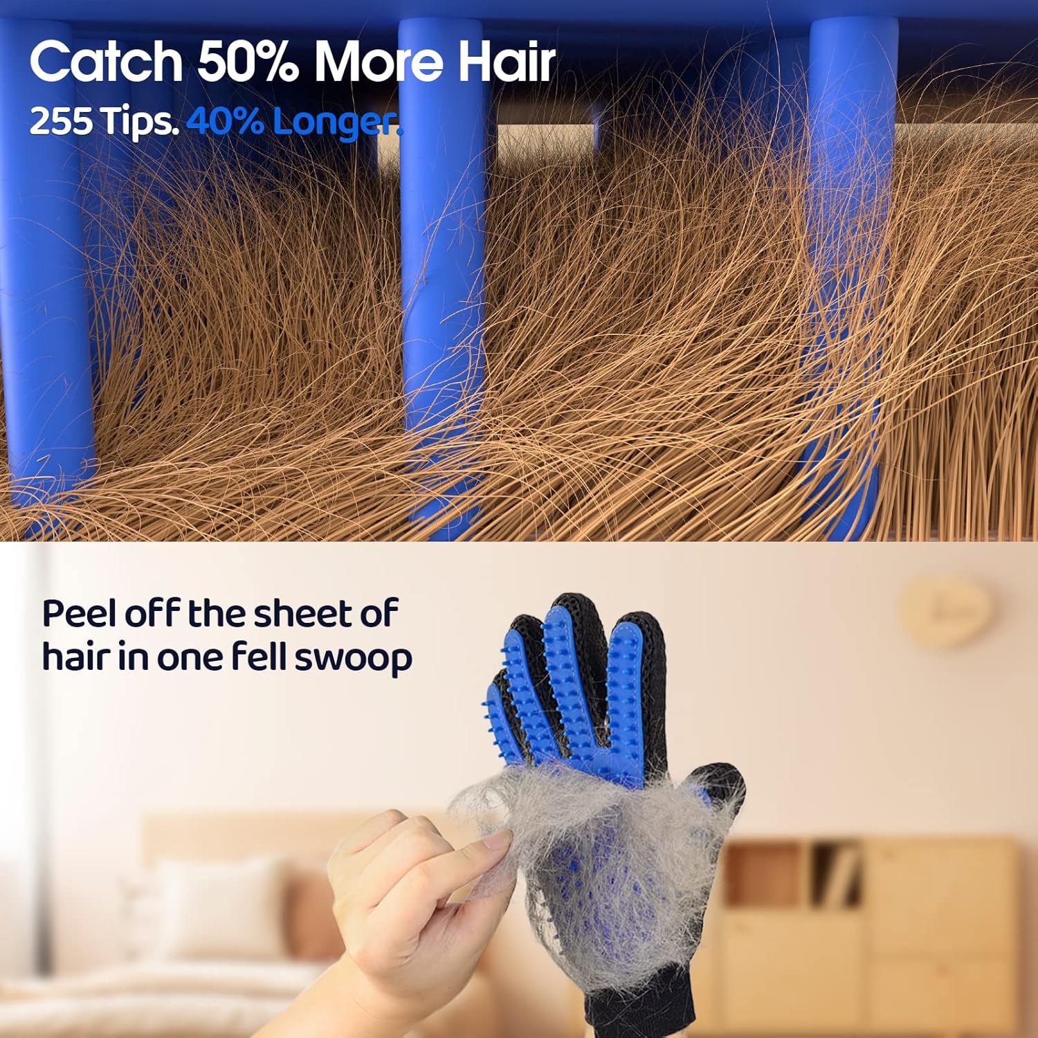 Upgrade Efficient Pet Hair Remover Gloves - Gentle Shedding Brushes for Dogs, Cats & Horses with Long and Short Hair