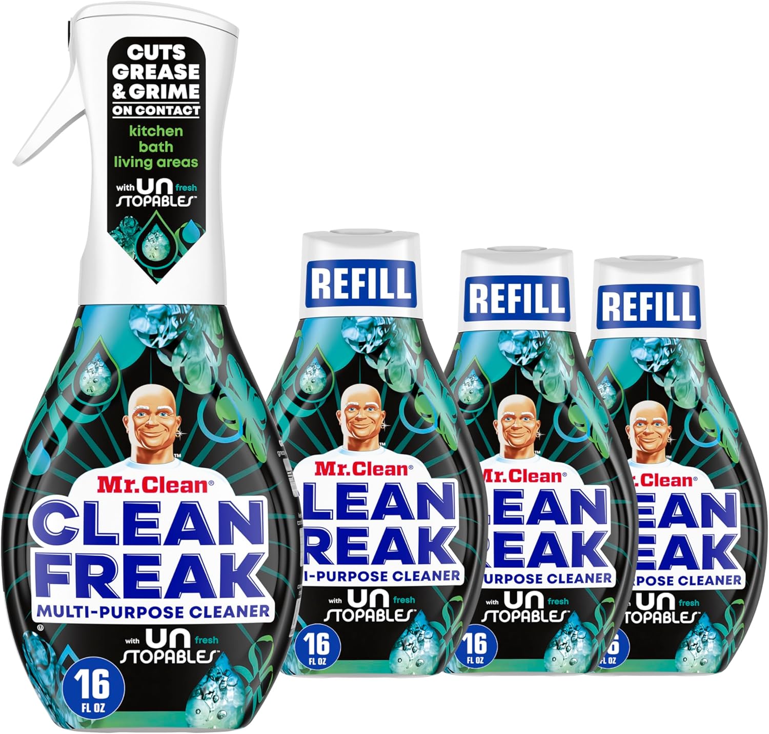 Clean Freak Multi Surface Cleaning Spray, Deep Cleaning Mist Starter Kit and Refill Bundle, Unstopables Fresh Scent
