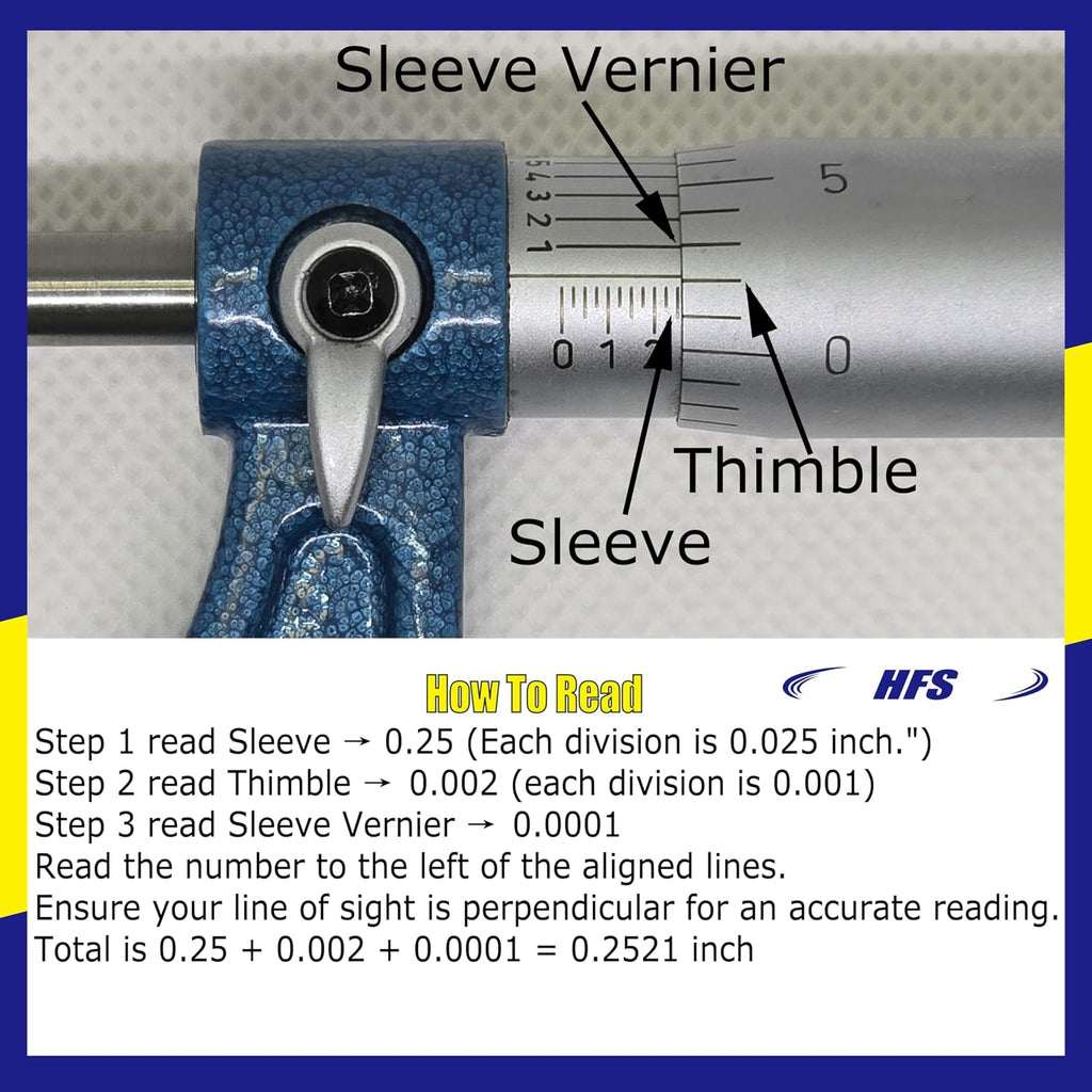 HFS(R) 3-4" Outside Micrometer with 0.0001" Accuracy, Carbide Anvil and Laser-Etched Scale