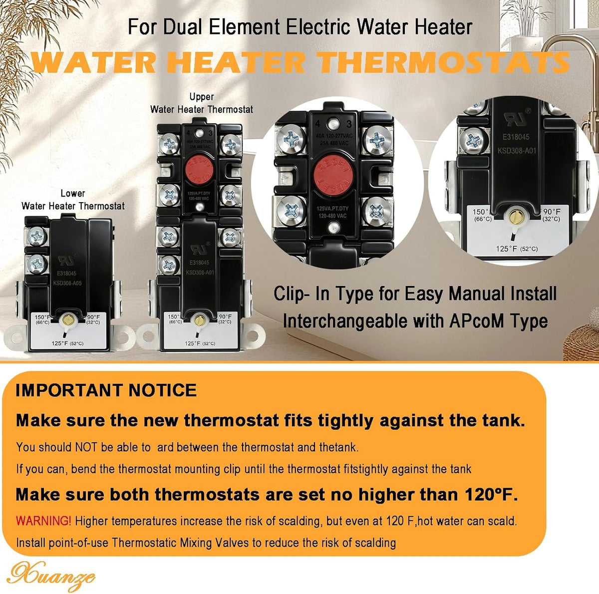 Electric Water Heater Thermostat Include KST203 Upper & KST200 Lower