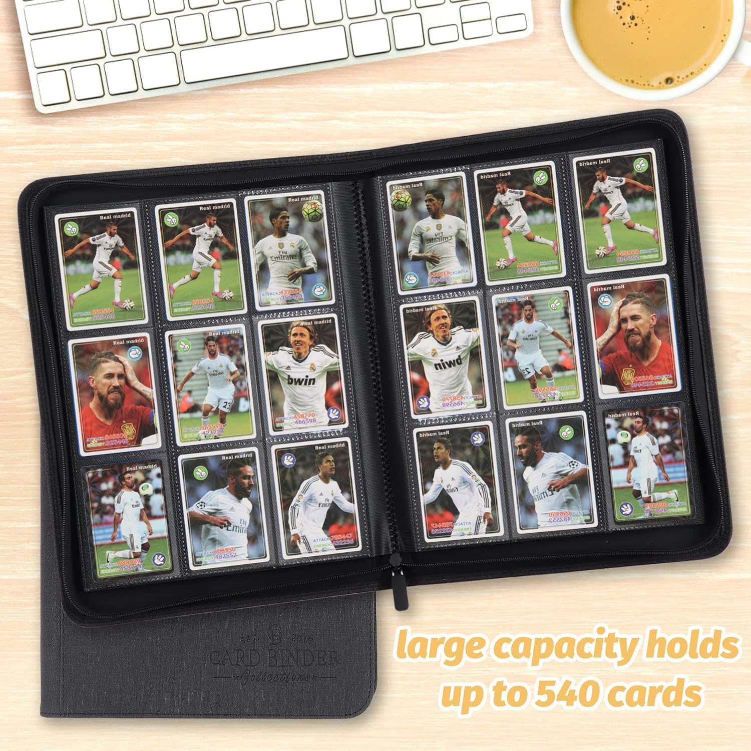 9 Pocket Card Binder, Premium Zip Trading Card Binder, 540 Double Sided Pocket PU Collection Binder, Collector Album
