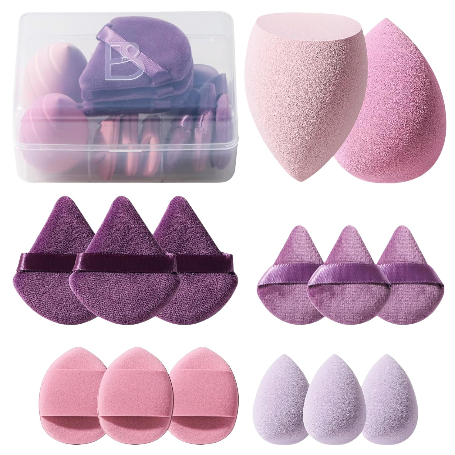 Makeup Sponge Set BS-MALL Triangle Puff 14PCS Non-Latex Beauty Blender Sponges with Travel Case, Soft Makeup Puff for