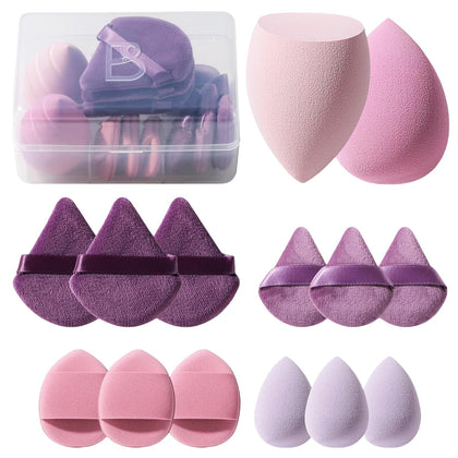 Makeup Sponge Set BS-MALL Triangle Puff 14PCS Non-Latex Beauty Blender Sponges with Travel Case, Soft Makeup Puff for