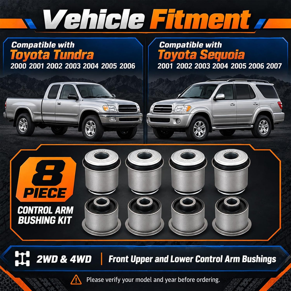 FZJDSD 8Pcs Front Control Arm Bushing for Toyota Tundra Sequoia 2000-2007
