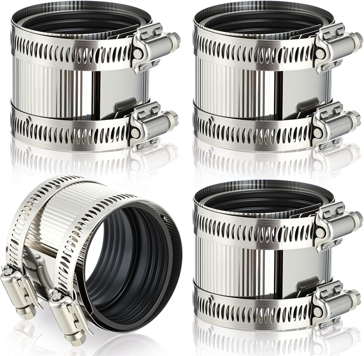 Hicarer 4 Pcs No Hub Couplings Shielded Flexible Pipe Coupling, 2 Inch