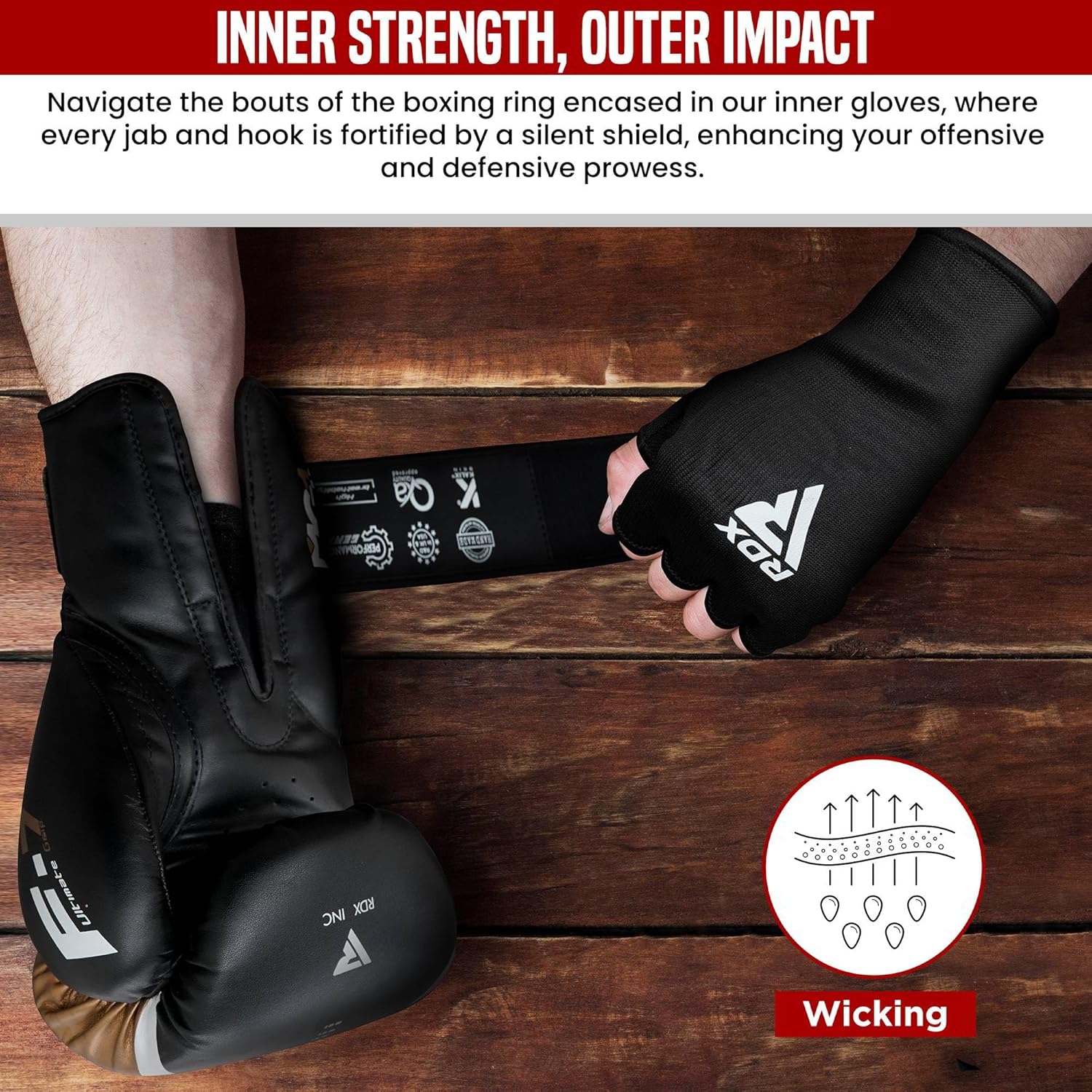 Boxing Hand Wraps Inner Gloves Men Women, Half Finger Elasticated Bandages, Under Mitts Fist Protection, Muay Thai
