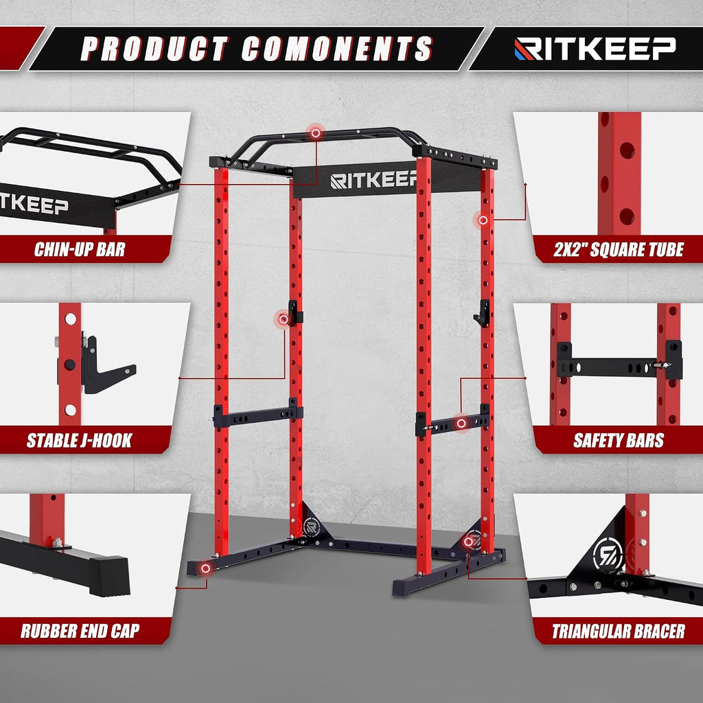 RitKeep Power Rack, Adjustable Multi-Function Squat Rack for Home Gym | 3-in-1 Power Cage with 1200LB Capacity