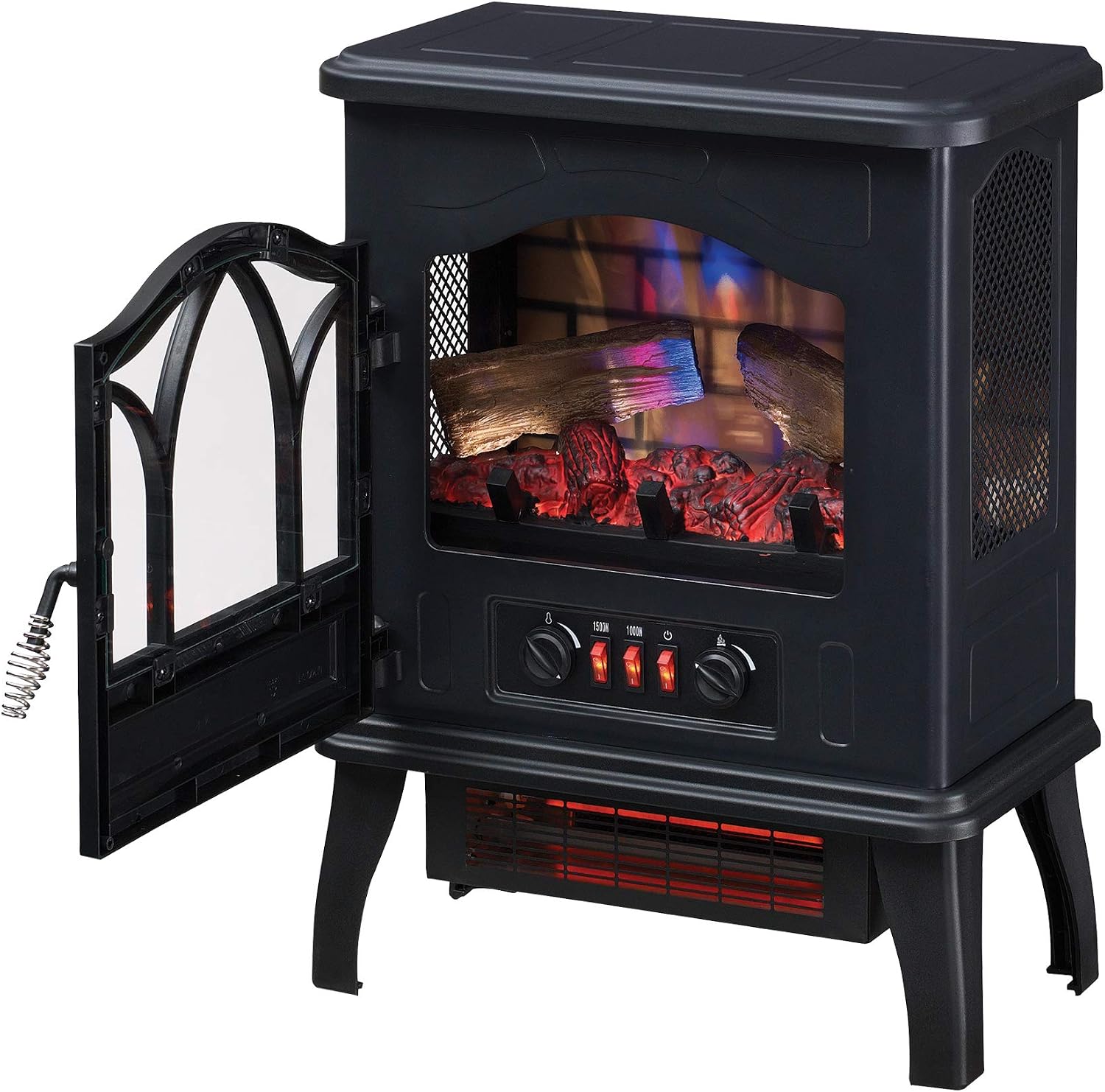 3D Infrared Quartz Electric Fireplace Stove Heater, Black