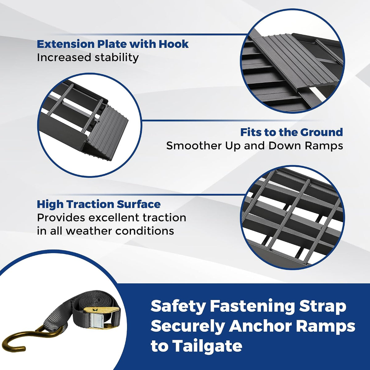 Aluminum Loading Ramps for Pickup Trucks, 1500 LBS, 7.5FT Folding Trailer Ramps with Handle & Buckle, for Lawn
