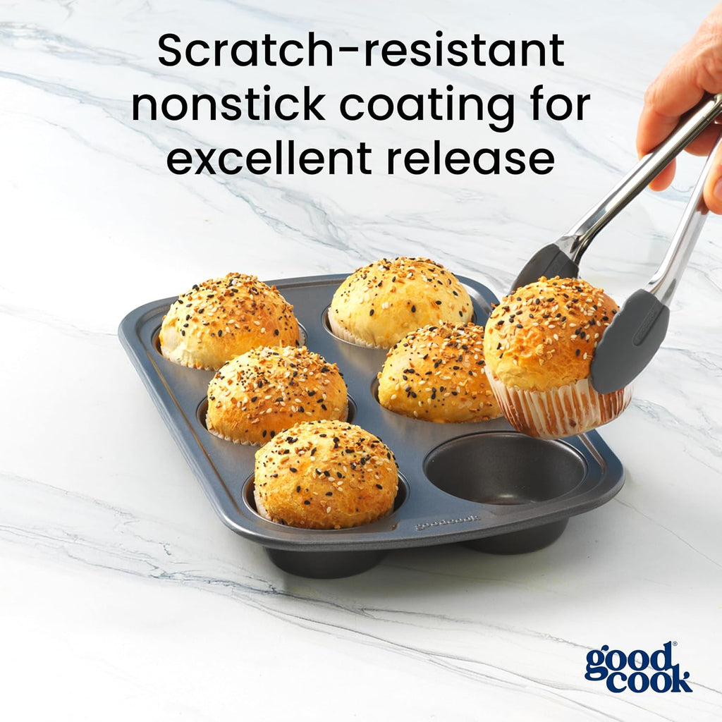 Everyday Muffin Pan Nonstick Warp-Resistant Carbon Steel Construction, 6-Cup, Gray