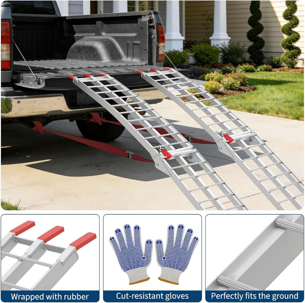 7.5FT Aluminum Folding Loading Ramps, Folding Ramps for Pickup Truck & Traile, Includes Load Straps for ATV, UTV