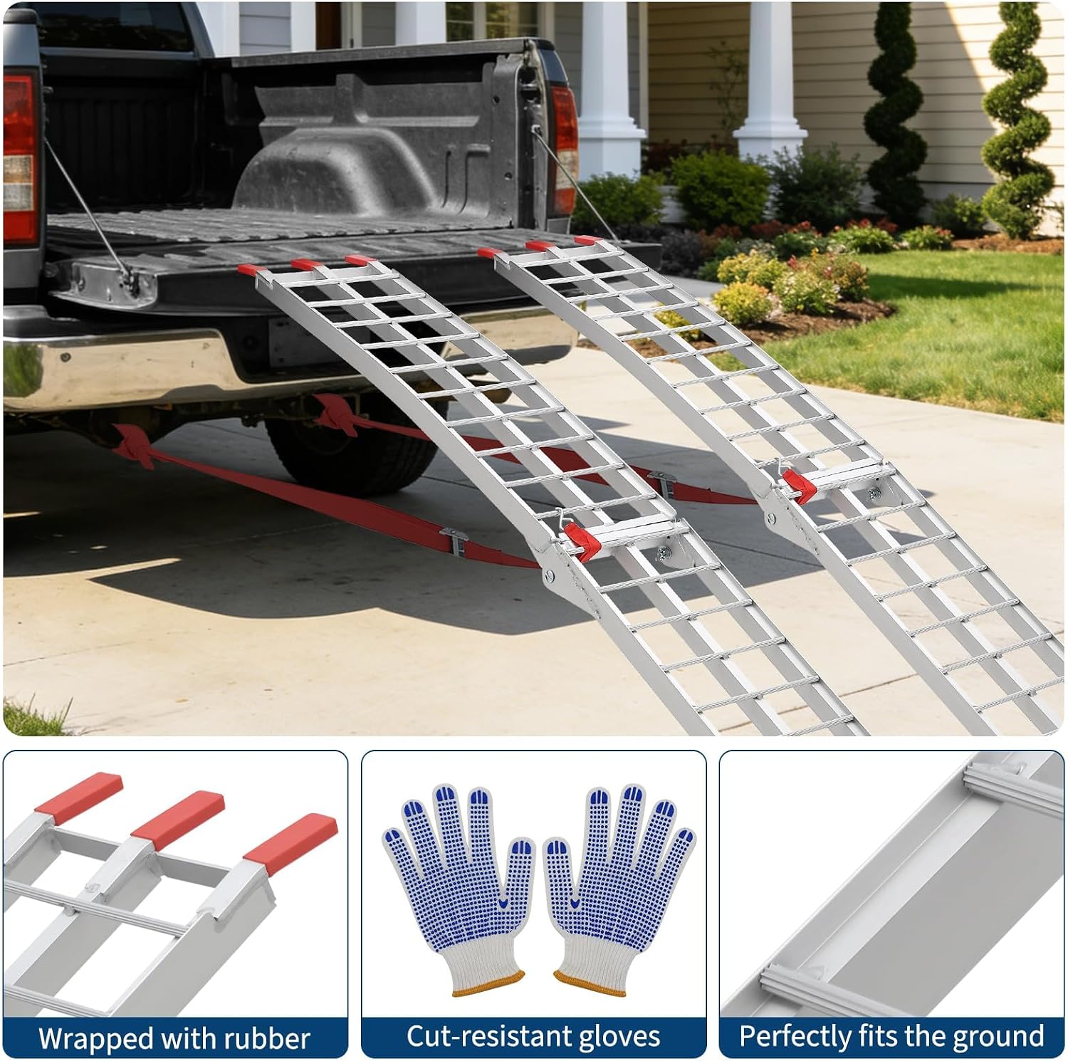 7.5FT Aluminum Folding Loading Ramps, Folding Ramps for Pickup Truck & Traile, Includes Load Straps for ATV, UTV