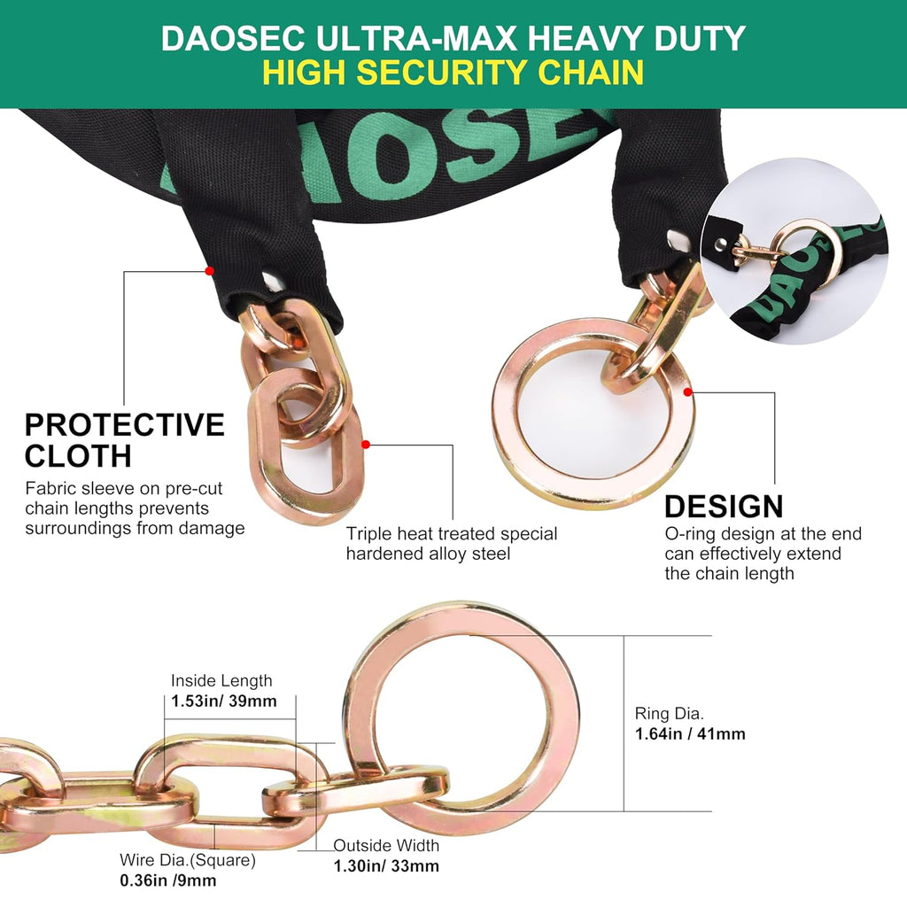 10ft Maximum Security Chain - 3/8" (9mm) Hardened Boron Steel