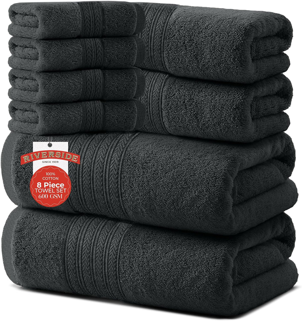 Pack of 8 Towels Set, 2 Large Bath, 2 Hand, 4 Face Washcloths, 100% Cotton Hotel Quality, Super Soft, Quick Dry
