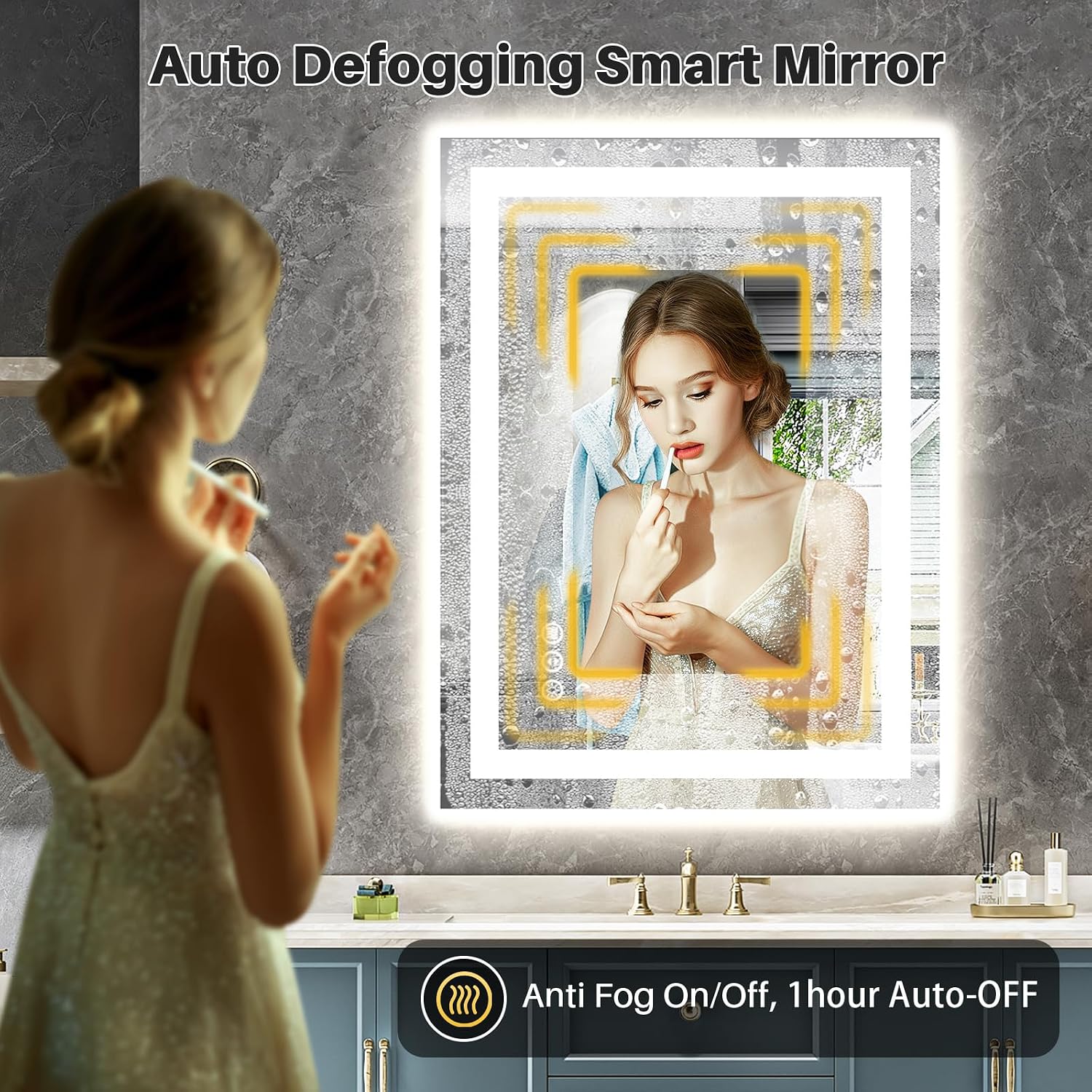 24x32 LED Bathroom Mirror, Dual Lit Anti-Fog Wall Vanity Mirror | 3 Color Dimmable, Memory Function, Shatter-Proof