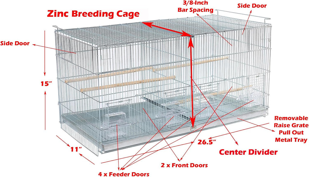 Combo: Galvanized Stack and Lock Double Breeder Cage Bird Breeding Cage with Center Removable Divider and Side