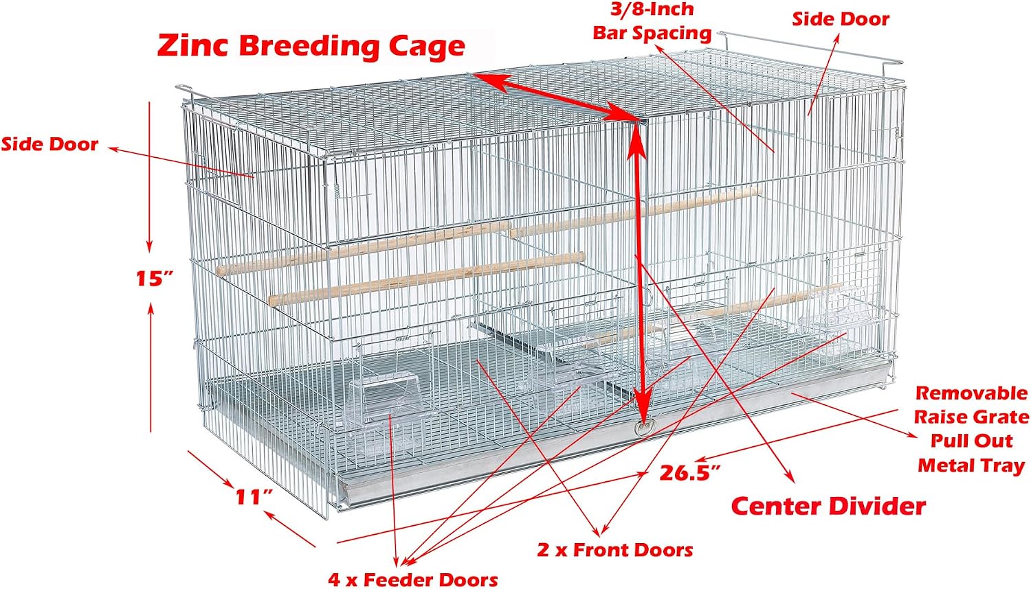Combo: Galvanized Stack and Lock Double Breeder Cage Bird Breeding Cage with Center Removable Divider and Side