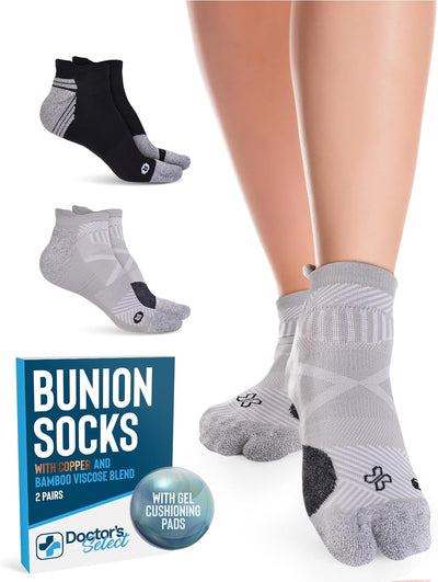 2 Pairs Bunion Socks for Women and Men - Copper & Bamboo Viscose infused Bunion Relief Socks | Toe Separator