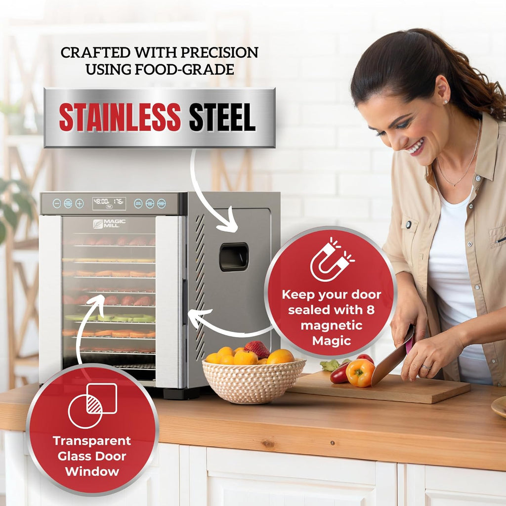 Pro Food Dehydrator Machine | 10 Stainless Steel Trays | Dryer for Jerky, Dog Treats, Herb, Meat, Beef, Fruit | Keep