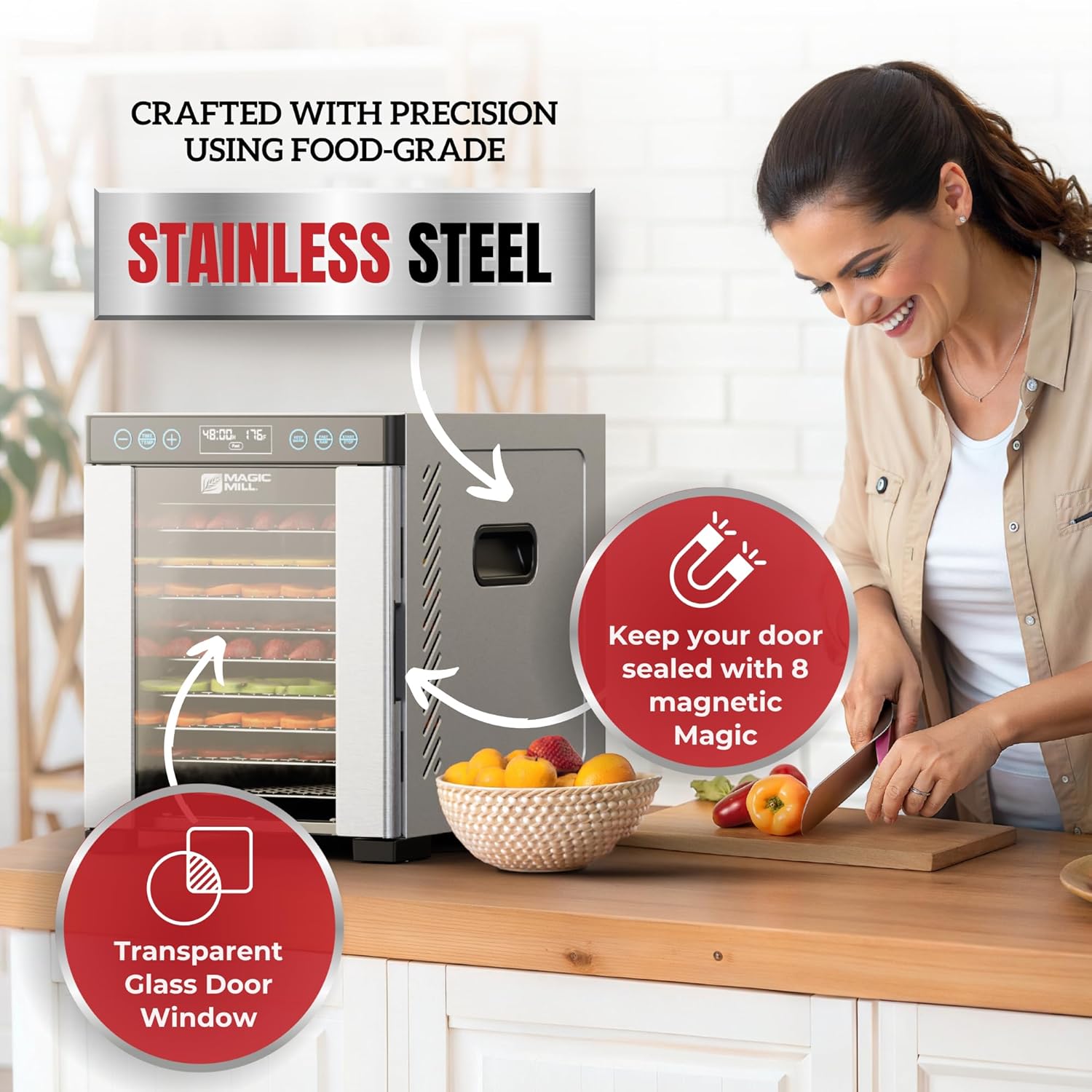 Pro Food Dehydrator Machine | 10 Stainless Steel Trays | Dryer for Jerky, Dog Treats, Herb, Meat, Beef, Fruit | Keep