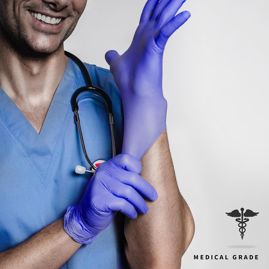 Medical Nitrile Exam Gloves, 4 Mil Powder-Free Latex-Free Disposable Food-Safe Cooking Cleaning, Blue-Violet 100 Pcs