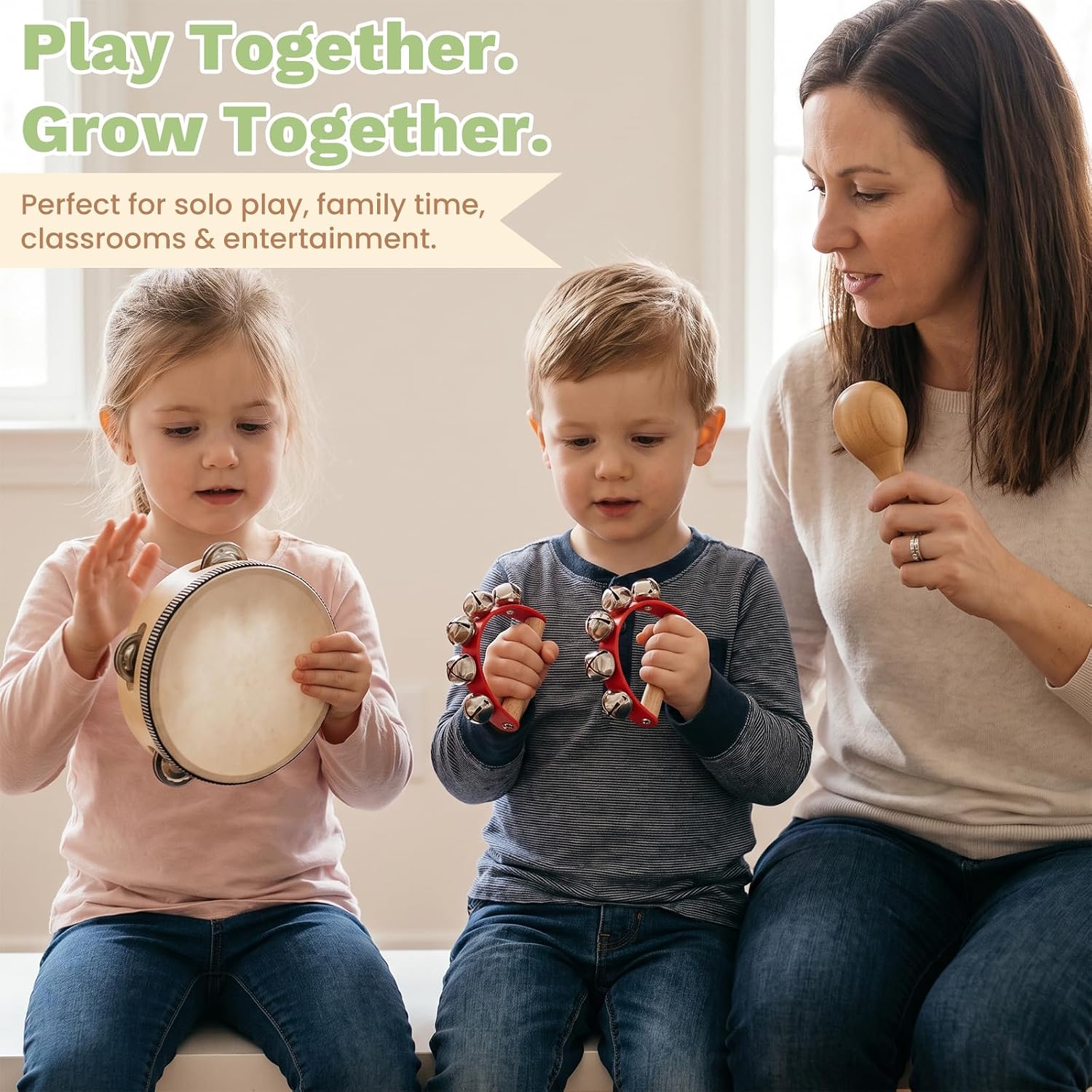 Wooden Musical Instruments Set for Toddlers 1-3, Montessori Baby Toys | Natural Wood Percussion Instruments Xylophone