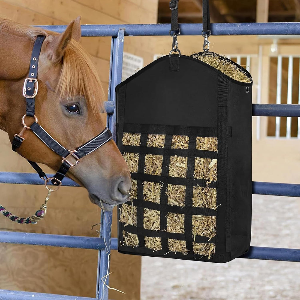 Hay Bag for Horses Goat: 3pcs Large Capacity Oxford Hay Feeder Bag with Hay Nets&Adjustable Strap