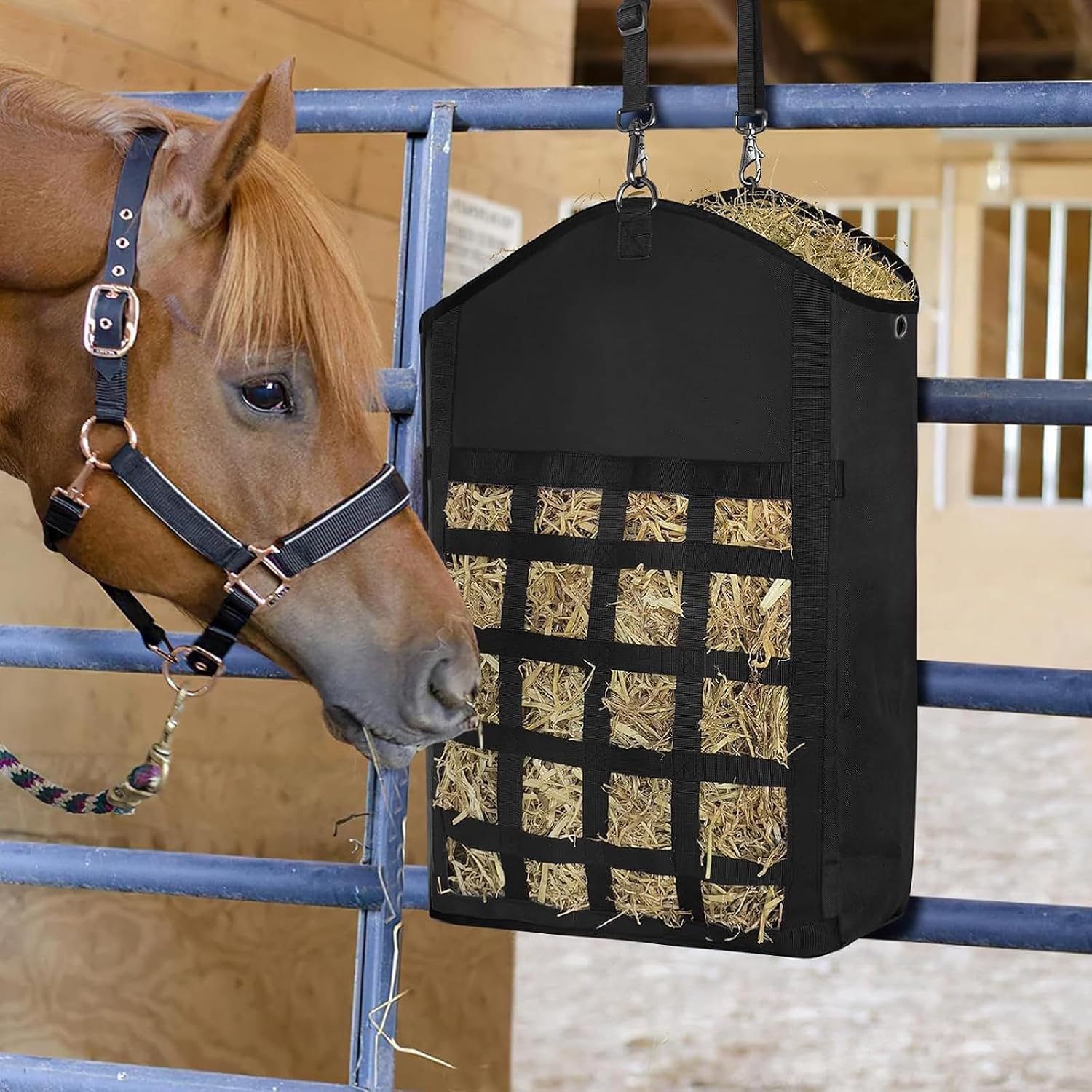 Hay Bag for Horses Goat: 3pcs Large Capacity Oxford Hay Feeder Bag with Hay Nets&Adjustable Strap