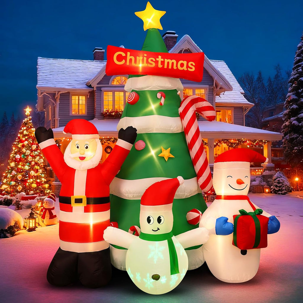 9Ft Christmas Inflatables Tree Decorations with Santa Snowman | Built-in LED Lights Blow Up Christmas Tree Outdoor