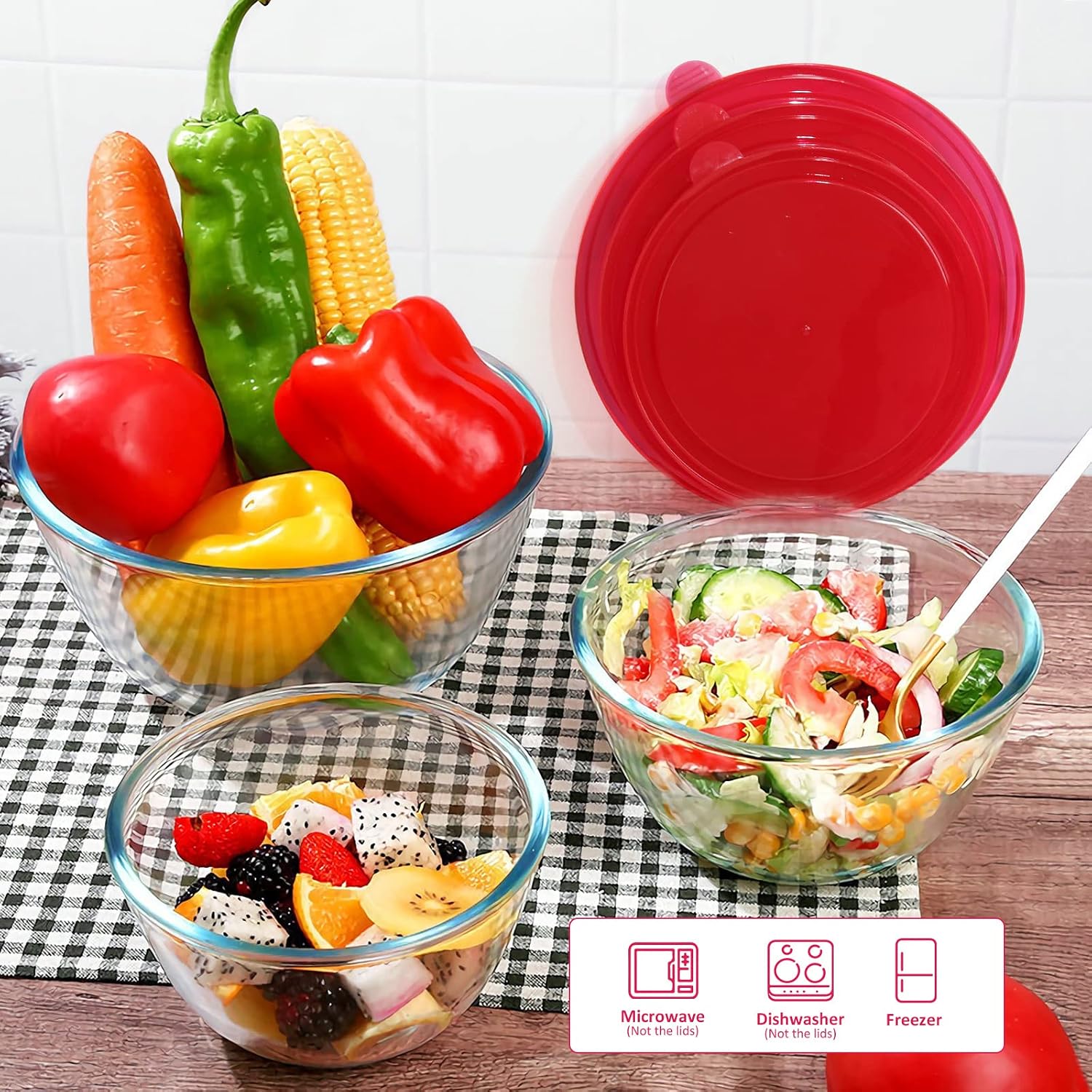 4 Pack Glass Mixing Bowls Set with Lids (4.8QT, 2.9QT, 1.7QT, 0.8QT), Glass Nesting Bowls for Kitchen Baking, Cooking