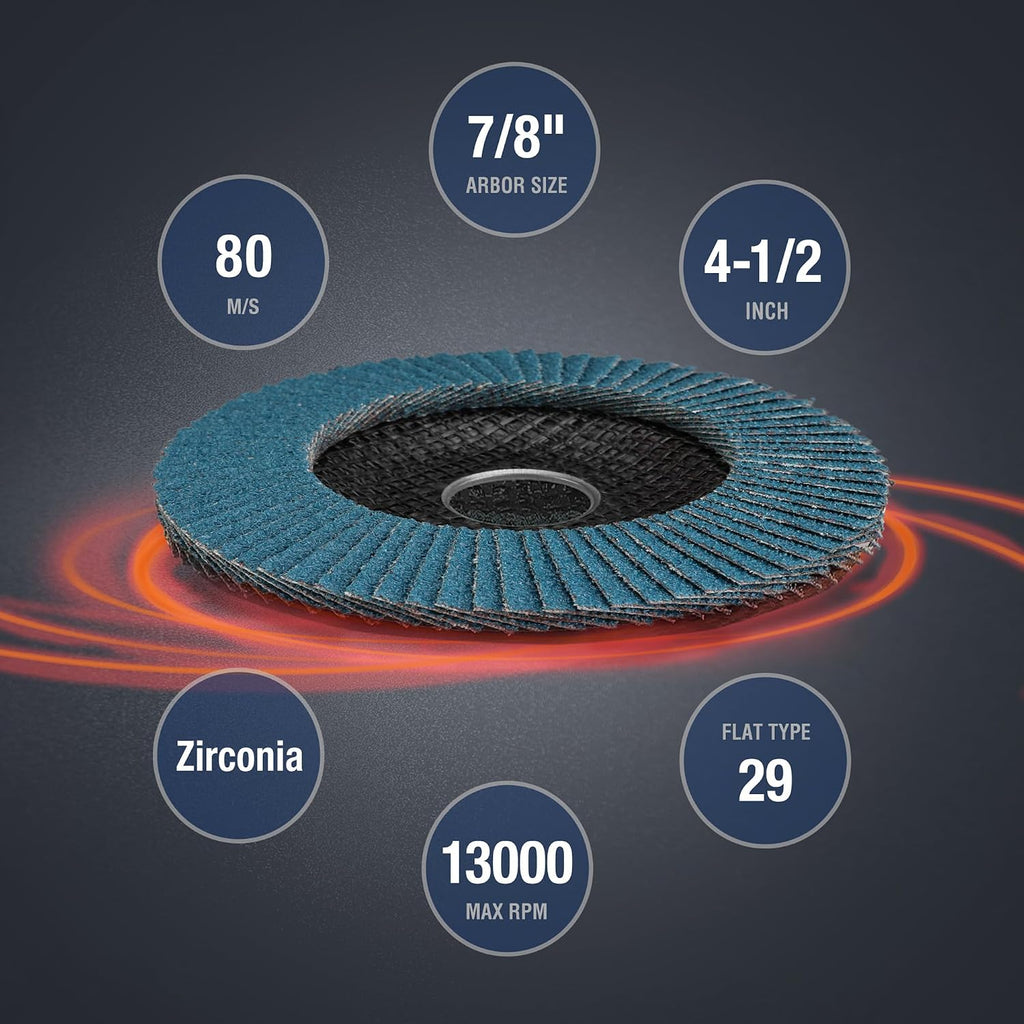 WORKPRO 10-Pack Zirconia Flap Discs, 4-1/2" x 7/8", T29, 120 Grit