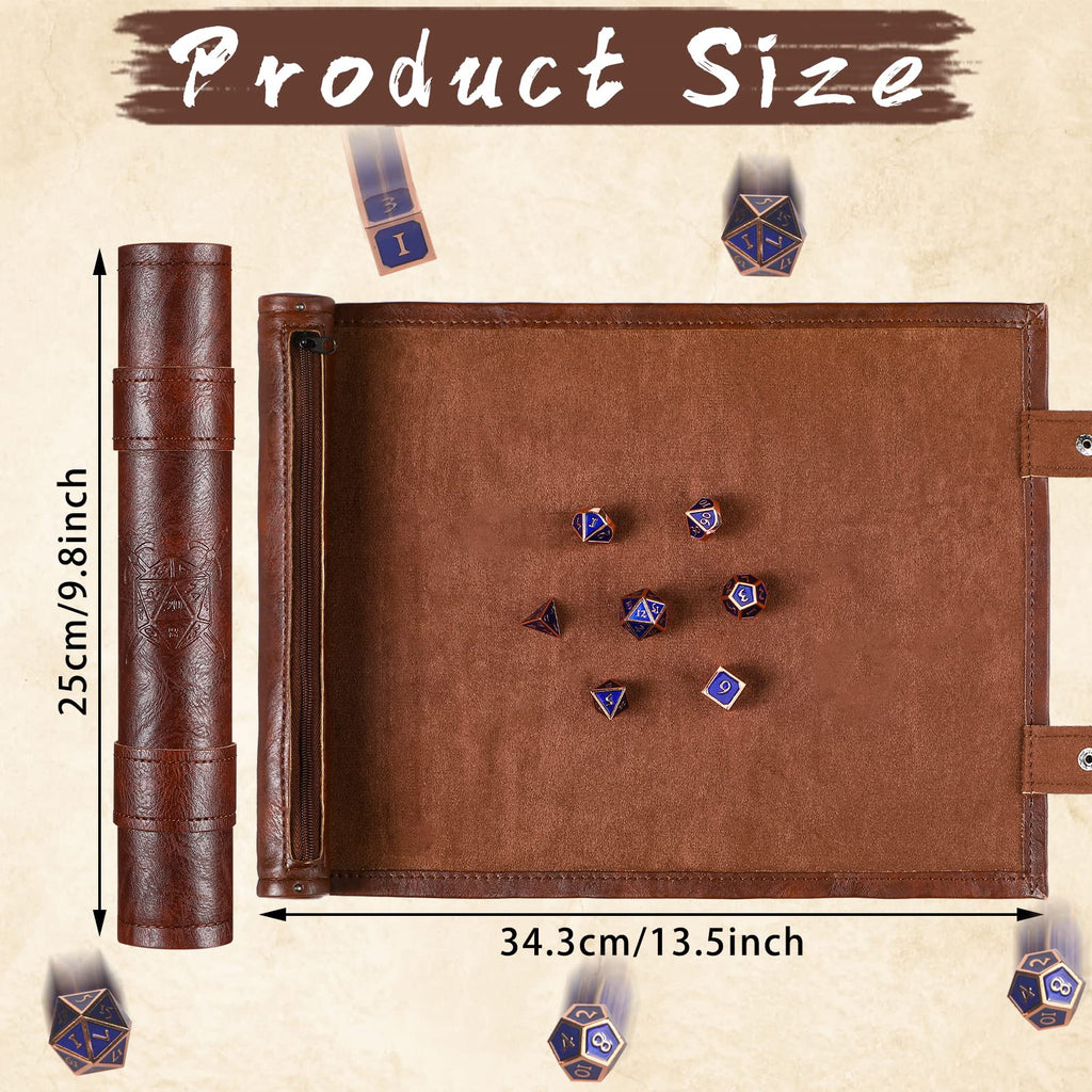 Dice Mat Tray Rolling Mat with Zipper PU Leather Folding Scroll Dice Bag Holder Table Christmas Game