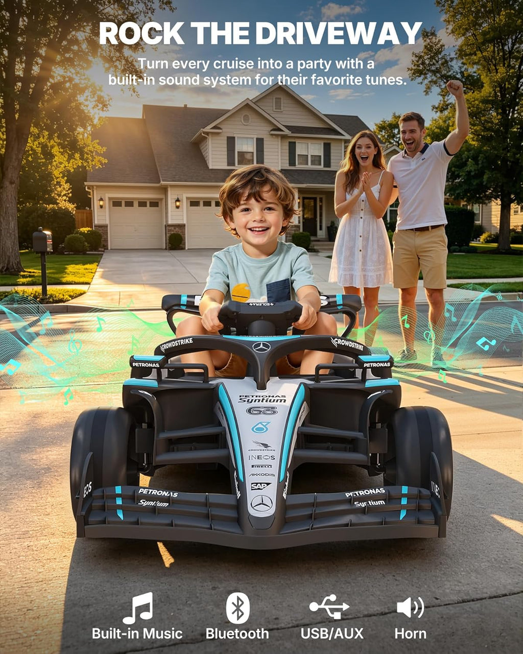 12V Licensed Mercedes-AMG F1 W16 Ride on Car, Ride on Toys with Remote Control, 70W Power Output, LED Lights & Music