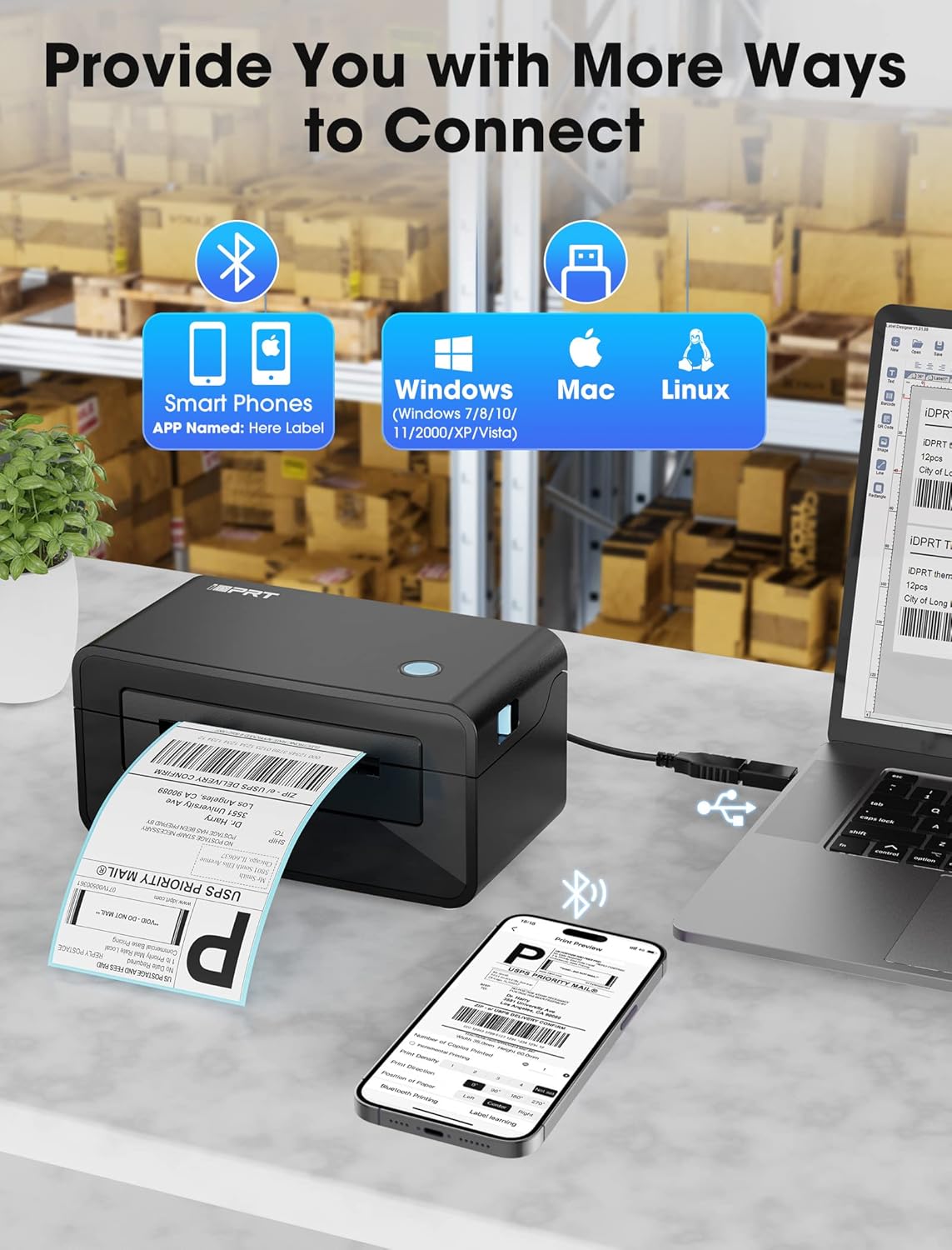 Thermal Label Printer 4x6, Shipping Label Printer for Small Business | Wireless Printing for iPhone, Android, Windows