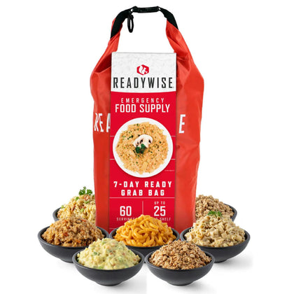 7 Day Emergency Food Supply – 60 Servings Grab Bag, Camping Essentials, Freeze Dried Survival Food Kit & Dehydrated