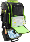 Large Fishing Backpack with Cooler for 3 Tackle Boxes - Fishing Bag with Rod Holders for Camping and Hiking