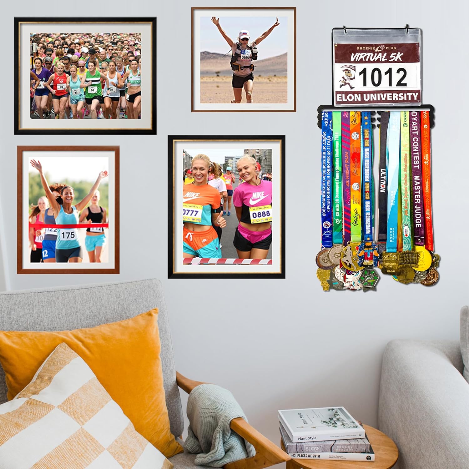 Medal Hanger Display for Runner - Race Bib Holder - Medal Holder Display Rack - 3 Rows Medal Hanger - Sturdy Black