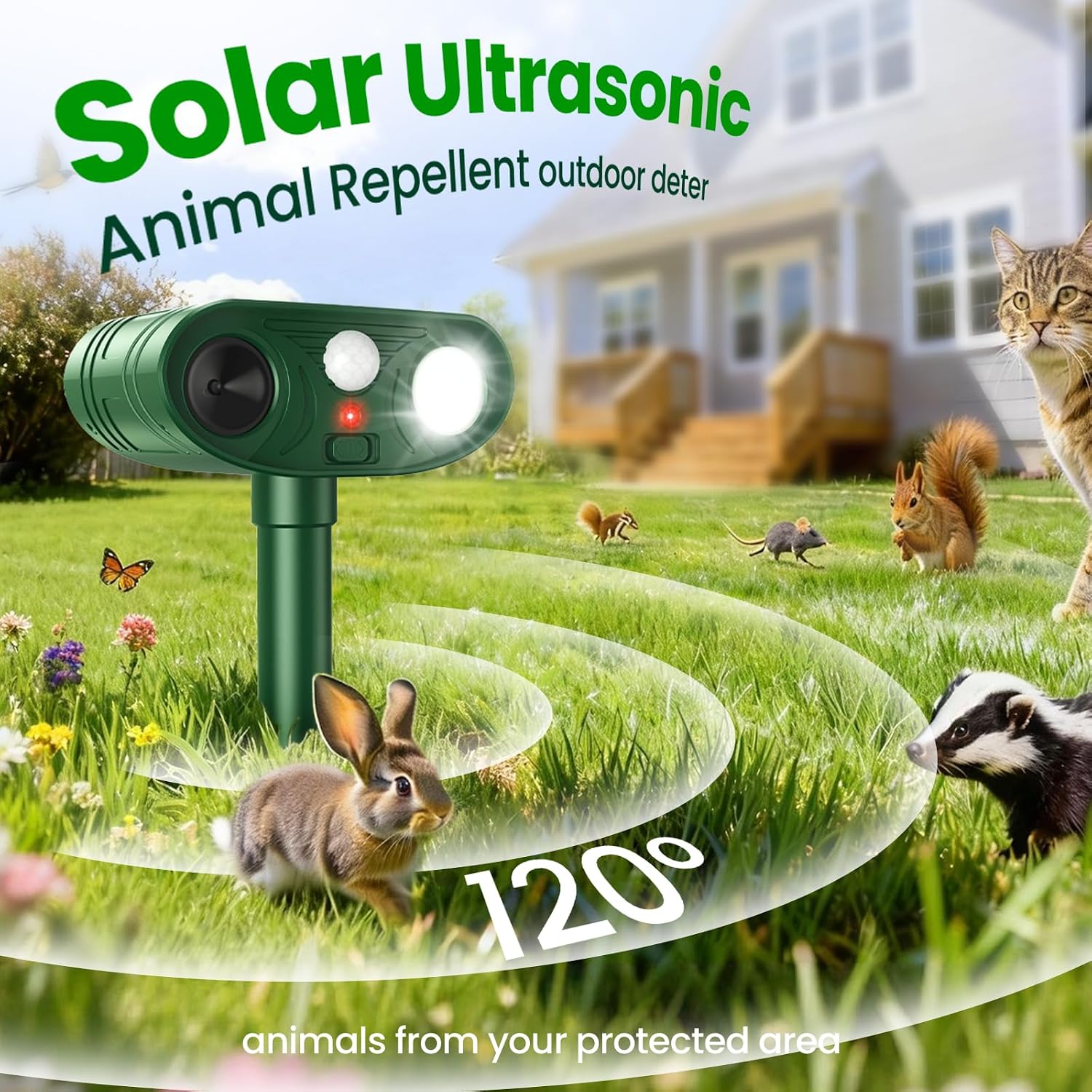 2026 Newly Advanced Ultrasonic Solar Animal Repellent Outdoor | Cat Repellent Outdoor, Deer Repellent Devices