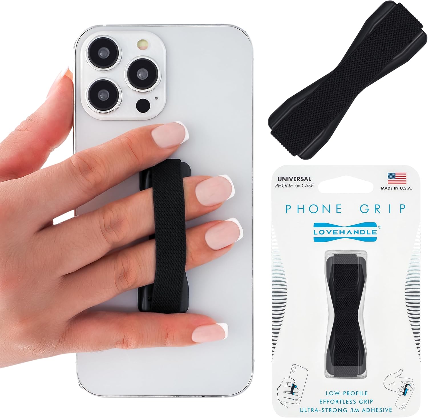 Universal Phone Grip for Smartphones & Mini Tablets - Phone Holder for Hand - Wireless Charging Compatible - Made in