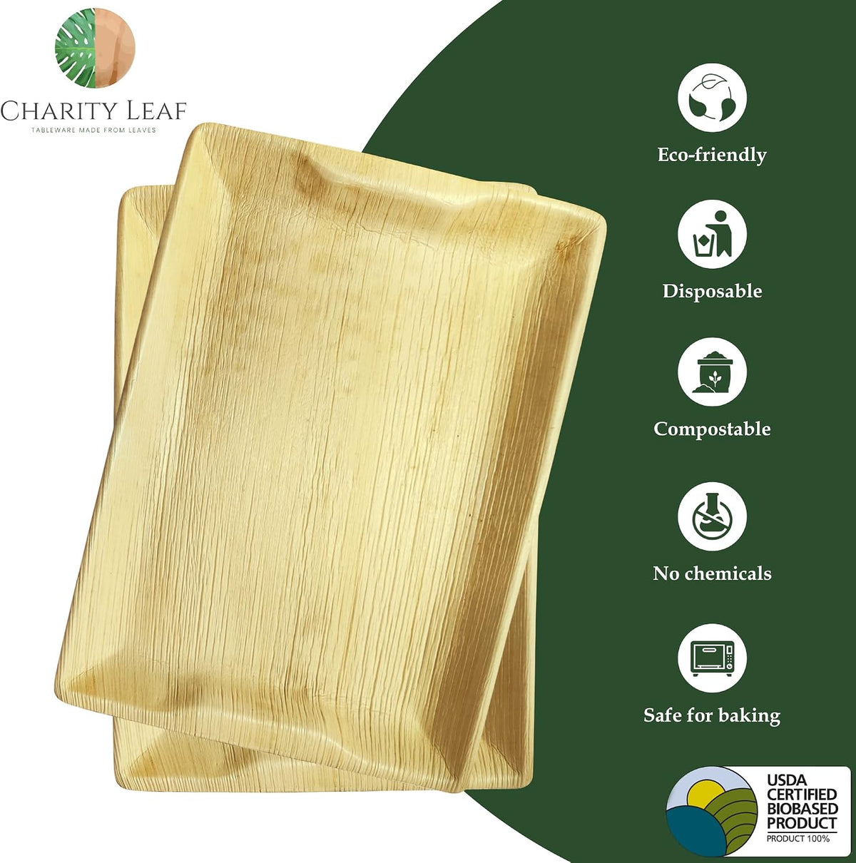 Disposable Bamboo 14" x 10" Trays (10 Pieces) Bamboo Serving Platters, Disposable Boards, Eco-Friendly Dinnerware For