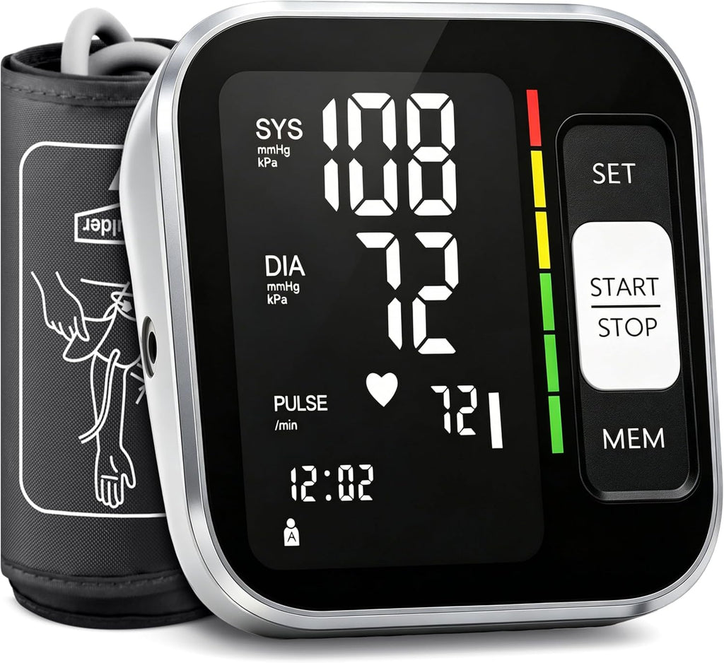 Blood Pressure Monitor Upper Arm Backlit LCD BP Machine with Storage Bag
