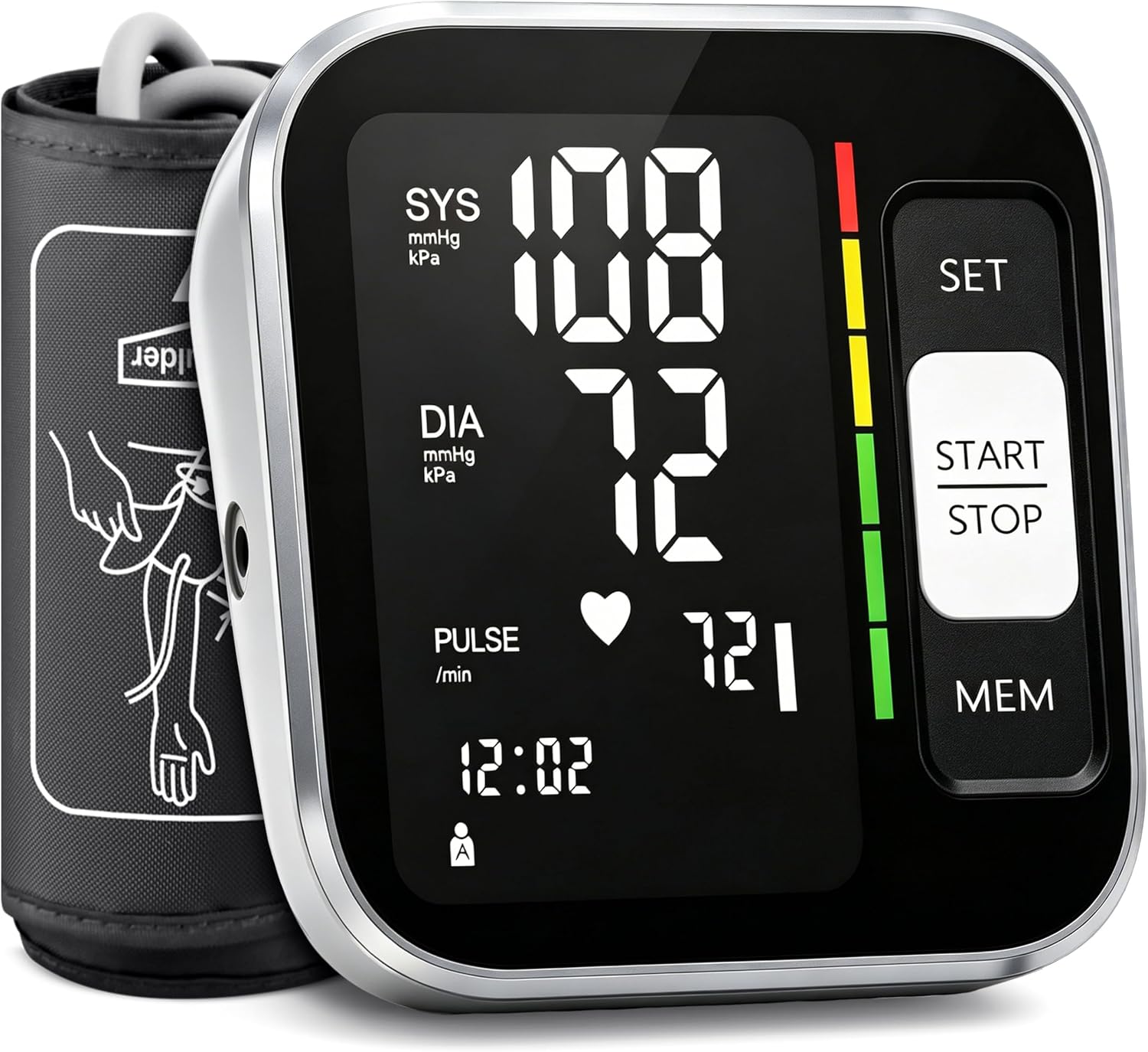 Blood Pressure Monitor Upper Arm Backlit LCD BP Machine with Storage Bag