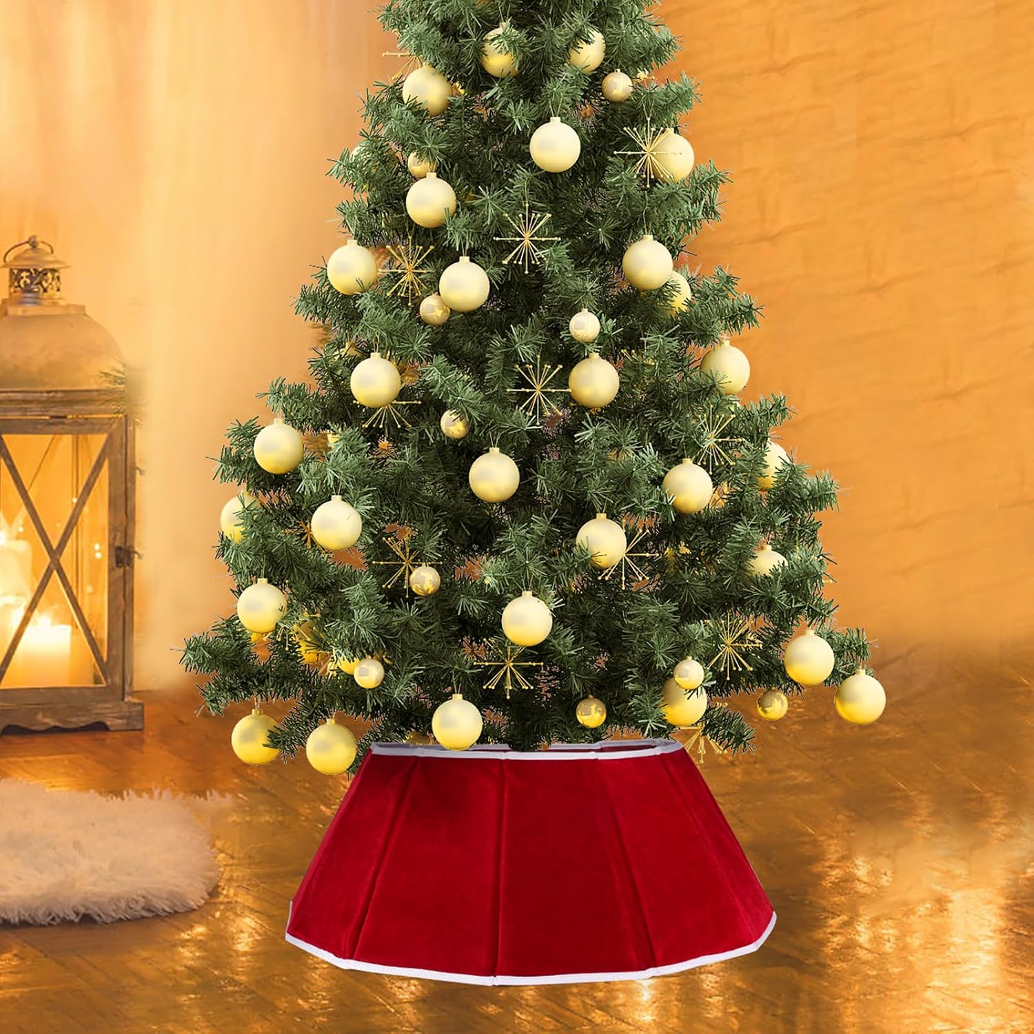 Christmas Tree Collar Red Velvet Folable Christmas Tree Ring Tree Skirt for Artificial Trees Base Stand Cover