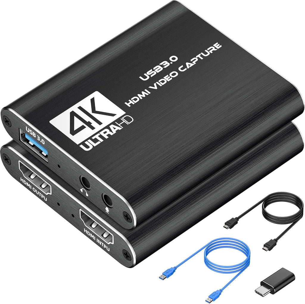 4K HDMI Capture Card for Streaming, Full HD 1080P 60FPS USB 3.0 Cam Link Game Audio Video Capture Card, Work with