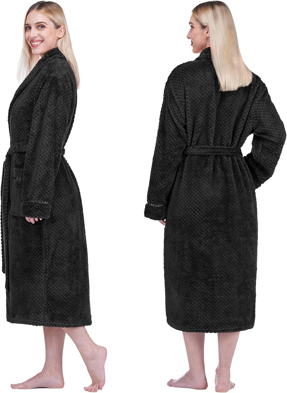 Womens Plush Robe, Soft Fleece Long Spa Bathrobe with Pockets