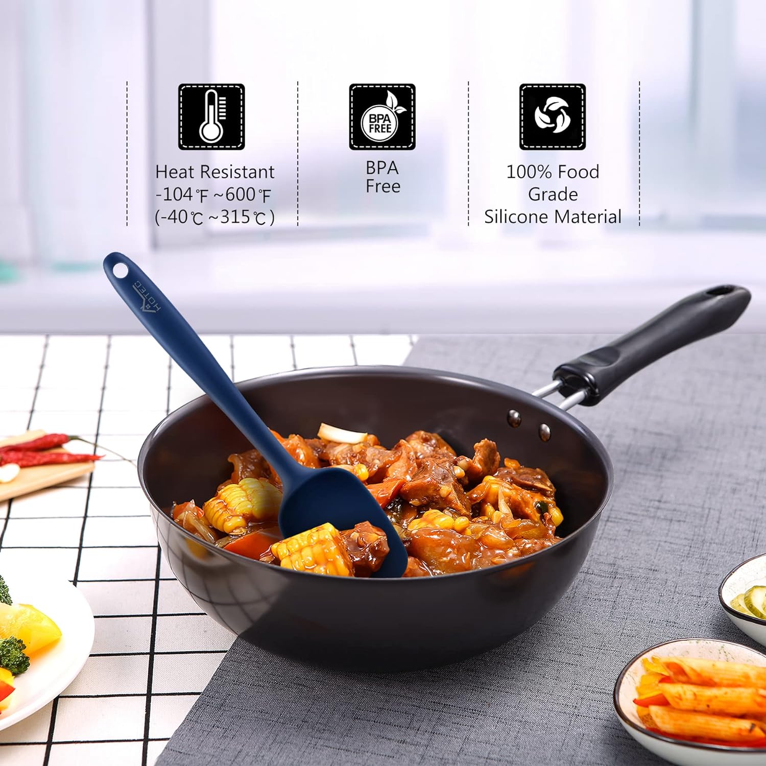 600℉ Heat Resistant BPA-Free Silicone Rubber Spatula Set, Kitchen Cooking Spatulas, Baking, Mixing