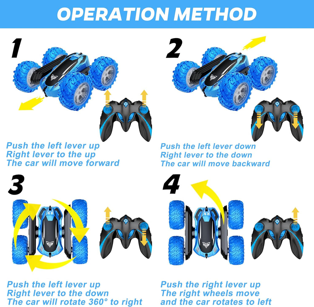 Remote Control Car, 2.4GHz Double Sided 360° Flips Rotating Electric Race RC Stunt Car, LED Wheel & Headlight High