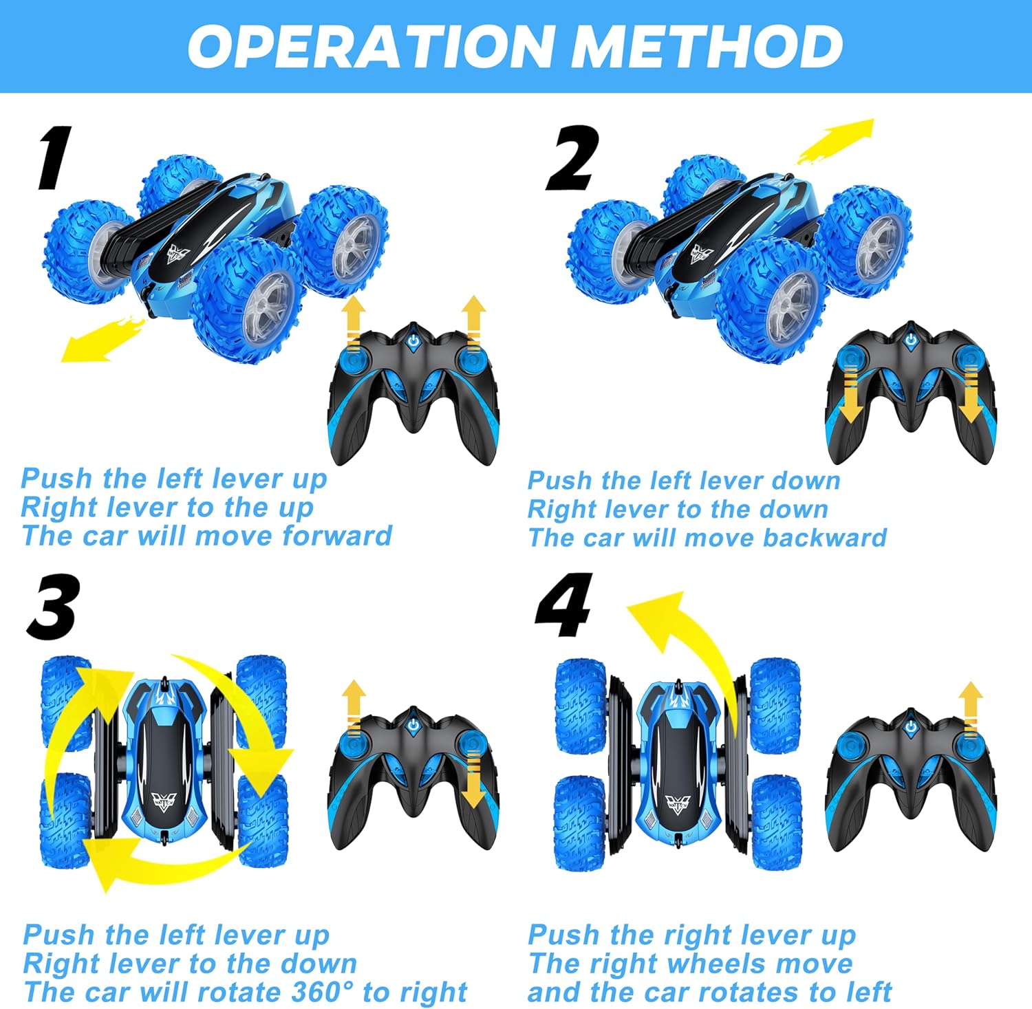 Remote Control Car, 2.4GHz Double Sided 360° Flips Rotating Electric Race RC Stunt Car, LED Wheel & Headlight High